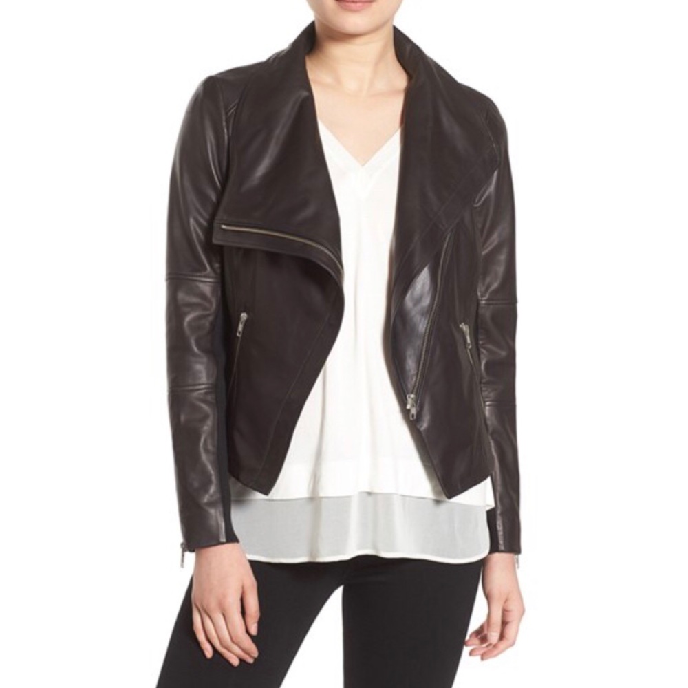 Trouve Drape Front Leather Jacket